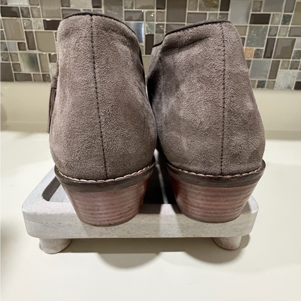 Vionic Taupe Suede Ankle Booties with Tassel Zip - Picture 2 of 11